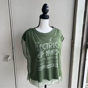 Anthropologie Pilcro Graphic Band Tulle Tee Electric Nines Organic Cotton